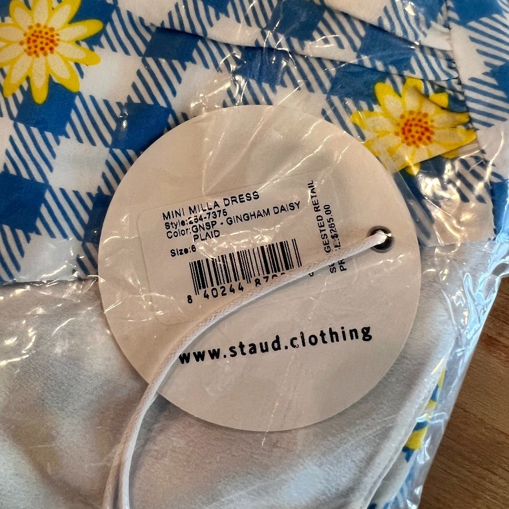 NWT Staud Milla Mini Dress in Gingham Daisy - Picture 2 of 6